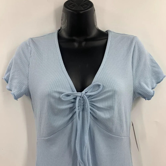 Bp Nordstrom Women's Tie Front Lettuce Edge Minidress In Blue Cashmere SZ M NWT - Picture 4 of 13